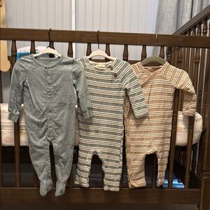 Bundle of 3 - Burt's Bees Dusty Blue,  Tan and Cream Cotton One Pieces